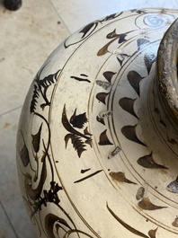A large Chinese Cizhou ware slip-glazed wine jar, Ming