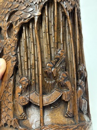 A group of 11 Chinese carved bamboo and wooden works, 19/20th C.