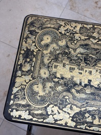 A set of three Chinese Canton gilt-lacquered nesting tables with narrative design, 19th C.
