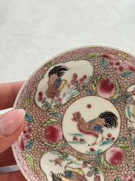 Four Chinese famille rose cups and saucers, Yongzheng/Qianlong