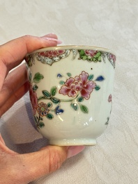 Eight sets of Chinese famille rose cups and saucers with floral design, Qianlong