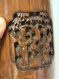 A group of 11 Chinese carved bamboo and wooden works, 19/20th C.