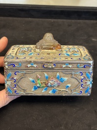 A Chinese enamelled silver rectangular casket adorned with an agate Millefo Buddha, 20th C.
