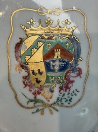 A Chinese famille rose armorial leaf-shaped dish for the Spanish market, Qianlong, ca. 1775
