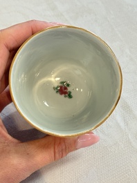 Eight sets of Chinese famille rose cups and saucers with floral design, Qianlong