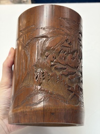 A group of 11 Chinese carved bamboo and wooden works, 19/20th C.