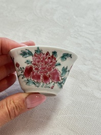Four Chinese famille rose cups and saucers, Yongzheng/Qianlong