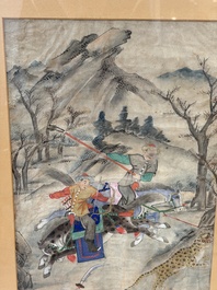 Chinese school: four 'Hunting Scene' paintings, ink and colour on paper, 19/20th C.