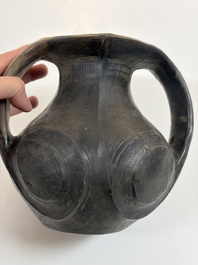 Two Chinese Sichuan black burnished pottery amphoras, Han