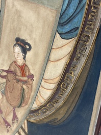 Chinese school: 'Elegant Lady and Dignitary', mixed media on paper, 20th C.