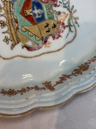 A Chinese famille rose armorial leaf-shaped dish for the Spanish market, Qianlong, ca. 1775