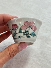 Four Chinese famille rose cups and saucers, Yongzheng/Qianlong