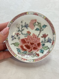 Four Chinese famille rose cups and saucers, Yongzheng/Qianlong
