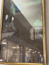 Chinese school: 'Courtyard Scenes with Figures', ink and colour on silk, 19th C.