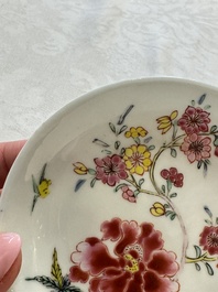 Four Chinese famille rose cups and saucers, Yongzheng/Qianlong