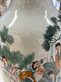 A Chinese famille rose 'Meng Mu San Qian 孟母三遷' and 'Antiquities' vase, signed Ye Yichun 葉宜春, dated 1923