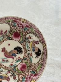 Four Chinese famille rose cups and saucers, Yongzheng/Qianlong
