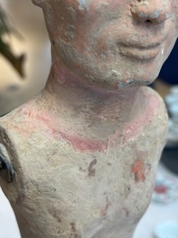 A Chinese cold-painted pottery stick man figure, Han