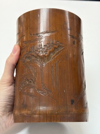 A group of 11 Chinese carved bamboo and wooden works, 19/20th C.