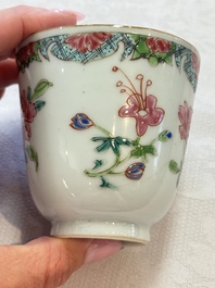 Eight sets of Chinese famille rose cups and saucers with floral design, Qianlong