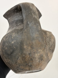 Two Chinese Sichuan black burnished pottery amphoras, Han