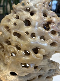 A fine Chinese carved soapstone 'Dragons among Clouds' group and a 'Phoenixes and Cranes' group, 20th C.