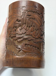 A group of 11 Chinese carved bamboo and wooden works, 19/20th C.