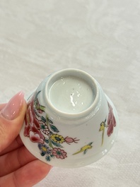 Four Chinese famille rose cups and saucers, Yongzheng/Qianlong
