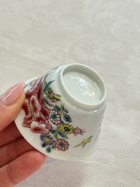 Four Chinese famille rose cups and saucers, Yongzheng/Qianlong