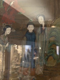 Chinese school: 'Courtyard Scenes with Figures', ink and colour on silk, 19th C.