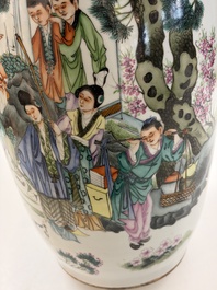 A Chinese famille rose 'Meng Mu San Qian 孟母三遷' and 'Antiquities' vase, signed Ye Yichun 葉宜春, dated 1923