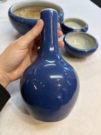 Four Chinese sacrificial blue-glazed wares, Qianlong mark, 18/19th C.