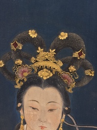 Chinese school: 'Elegant Lady and Dignitary', mixed media on paper, 20th C.