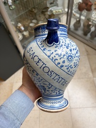 A blue and white Antwerp maiolica wet drug jar inscribed 'S ACETOSITATIS', 16th C.