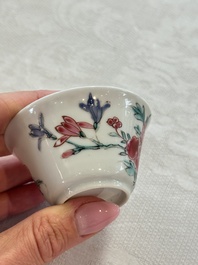 Four Chinese famille rose cups and saucers, Yongzheng/Qianlong