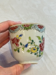 Eight sets of Chinese famille rose cups and saucers with floral design, Qianlong