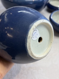 Four Chinese sacrificial blue-glazed wares, Qianlong mark, 18/19th C.