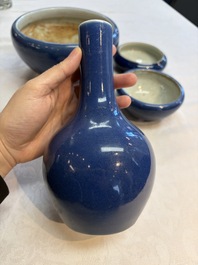 Four Chinese sacrificial blue-glazed wares, Qianlong mark, 18/19th C.