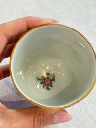 Eight sets of Chinese famille rose cups and saucers with floral design, Qianlong