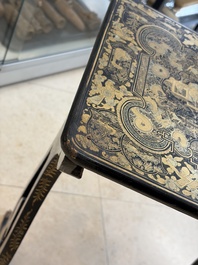 A set of three Chinese Canton gilt-lacquered nesting tables with narrative design, 19th C.