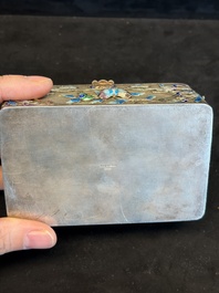 A Chinese enamelled silver rectangular casket adorned with an agate Millefo Buddha, 20th C.