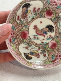 Four Chinese famille rose cups and saucers, Yongzheng/Qianlong