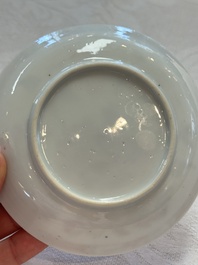 Four Chinese famille rose cups and saucers, Yongzheng/Qianlong