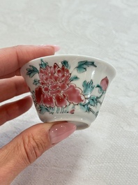 Four Chinese famille rose cups and saucers, Yongzheng/Qianlong
