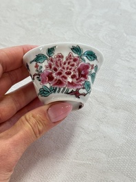 Four Chinese famille rose cups and saucers, Yongzheng/Qianlong