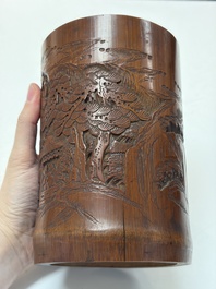 A group of 11 Chinese carved bamboo and wooden works, 19/20th C.