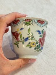 Eight sets of Chinese famille rose cups and saucers with floral design, Qianlong
