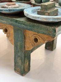 A Chinese sancai-glazed pottery model of an offering table, Ming