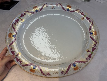 A Chinese polychrome and gilt-decorated armorial dish with the arms of McMahon, Jiaqing, ca. 1810