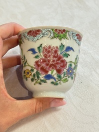Eight sets of Chinese famille rose cups and saucers with floral design, Qianlong